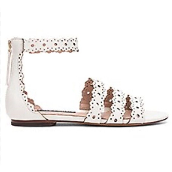 ALICE + OLIVIA Leather Lasercut Accents Gladiator Sandals Size 36/6 Bone White - Picture 2 of 8